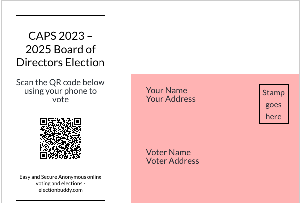Back of election example postcard. May not be viewable on State Emails, but should be on private email addresses. 